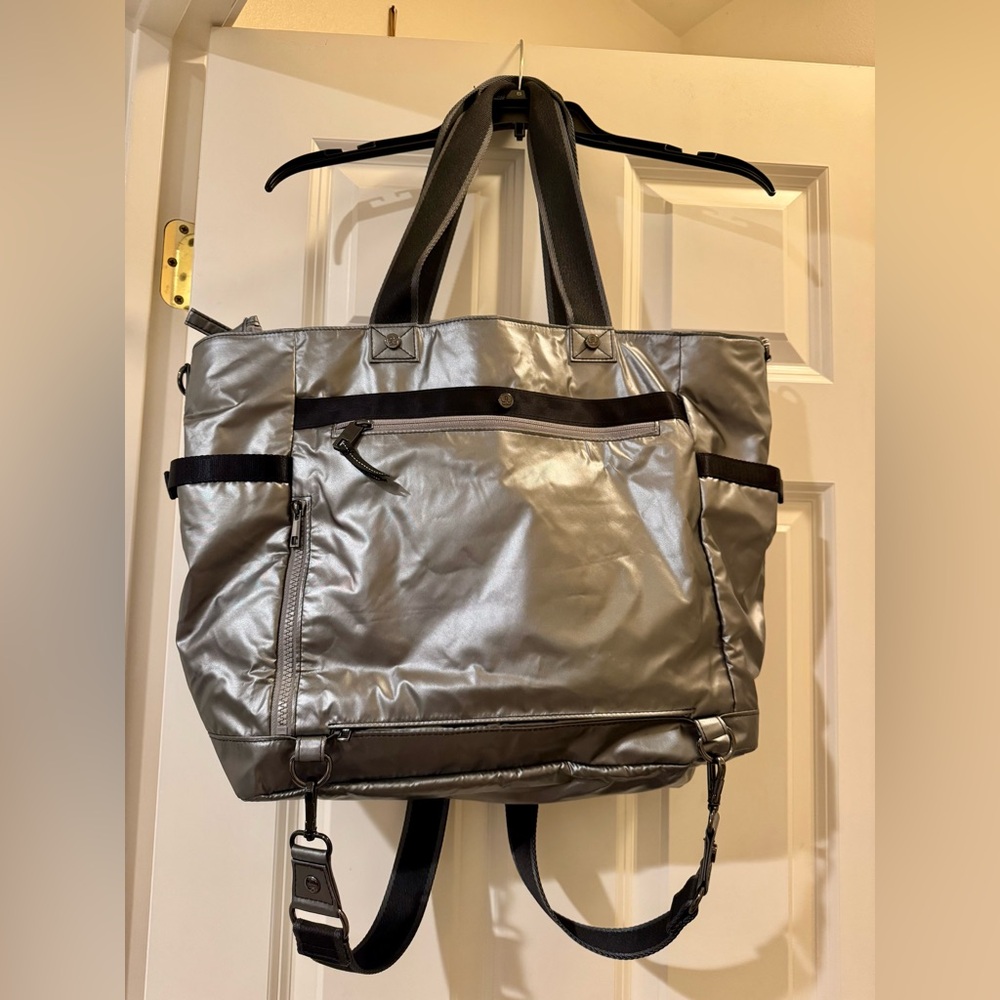 Oliver Thomas C Suite  “Chief Troublemaker” Tote / Backpack in metallic silver